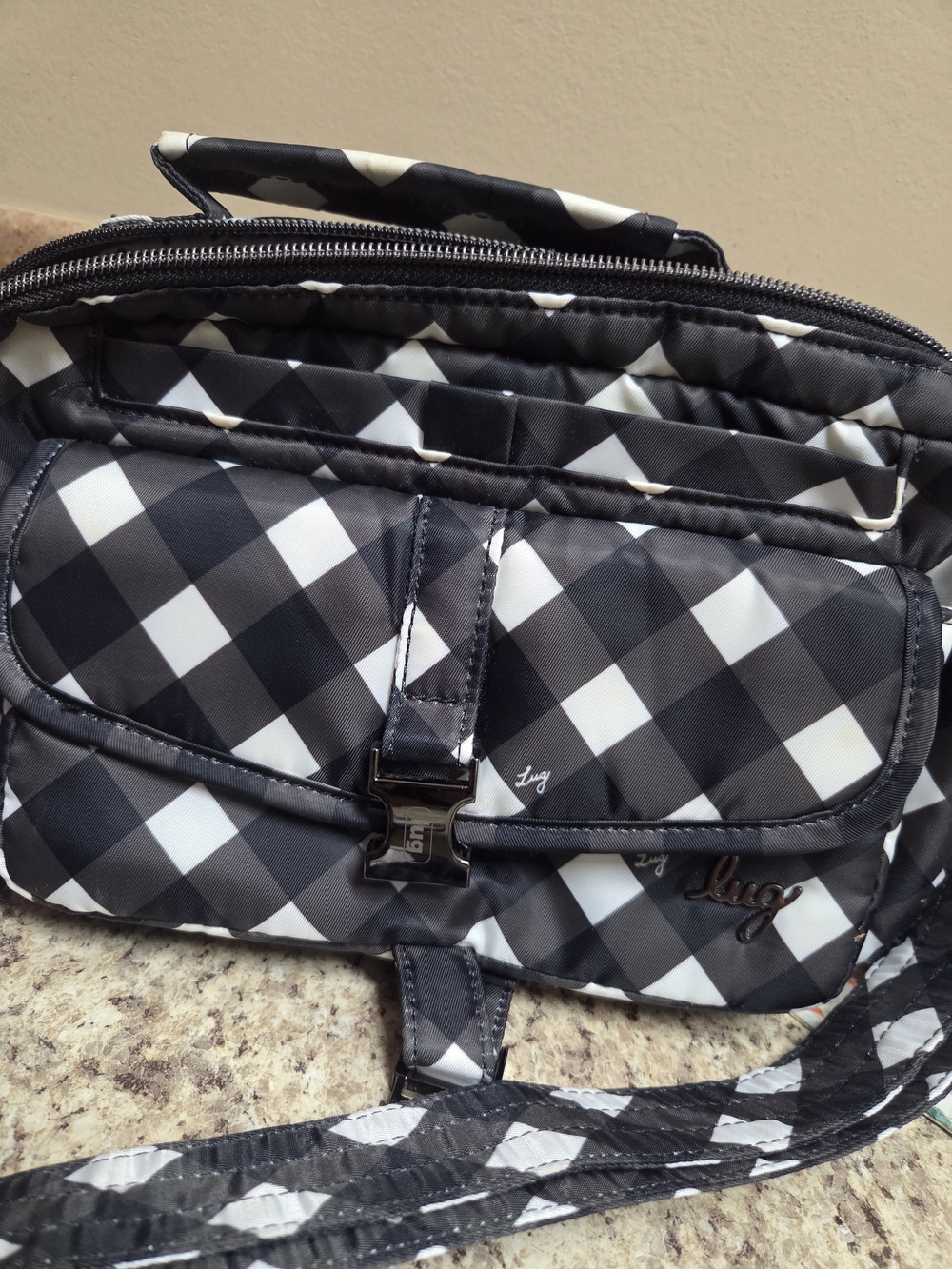 LUG Black & White Check Crossbody Bag Sidecar Like New!